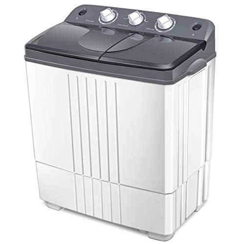 COSTWAY Washing Machine, Twin Tub 20Lbs Capacity, Washer(12Lbs) and Spinner(8Lbs), Portable Compact Laundry Machines Durable Design Energy Saving, Rotary Controller and Washer Spin Dryer(Grey + White)