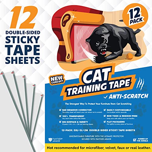 Panther Armor Cat Scratch Deterrent Tape  12-Pack Double Sided Anti Scratching Sticky Tape  5-Pack XL 16L 12W + 5-Pack Large 17L 10W + 2-Pack M 17L 6W Furniture Protectors  Training Tape