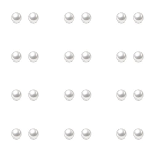 Charisma 4mm Composite Pearl Earrings Round Ball Pearls Stud Earrings Hypoallergenic 12 Pairs Imitation Pearl Earrings Set for Girls Women