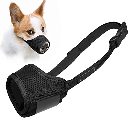 Dog Muzzle Anti Biting Barking and Chewing, with Comfortable Mesh Soft Fabric and Adjustable Strap, Suitable for Small, Medium and Large Dogs (XS, Black)