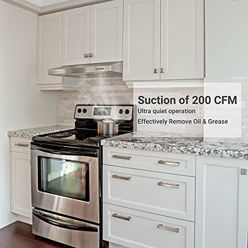CIARRA CAS75918A 200 CFM Under Cabinet Range Hood, 30 inch Stove Hood in Stainless Steel, Kitchen Vent Hood with 3 Speed Exhaust Fan, Reusable Filters, Ducted/Ductless Convertible Duct, Push Button