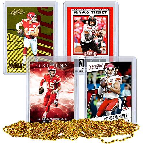 Patrick Mahomes Football Card Bundle, Set of 4 Assorted Kansas City Chiefs and Texas Tech Red Raiders Mint Football Cards Gift Set of MVP Quarterback Patrick Mahomes, Protected by Sleeve and Toploader