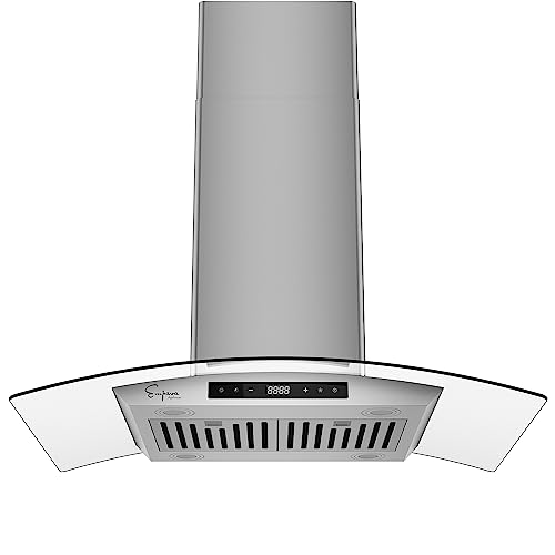 Empava 36" Island Range Hood Ducted Exhaust Kitchen Vent-Tempered Glass-Soft Touch Controls-3 Speed Fan-Permanent Filter LEDs Light in Stainless Steel