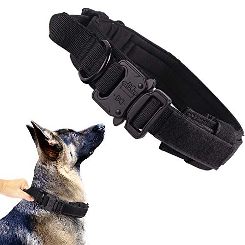 Tactical Dog Collar Military Dog Collar Adjustable Nylon Dog Collar Heavy Duty Metal Buckle with Handle for Dog Training ( Black ,M )