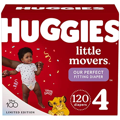 HUGGIES Baby Diapers Little Movers, White, Size 4 , 120 Count