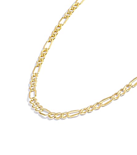 Jewelry Atelier Gold Chain Necklace Collection - 14K Solid Yellow Gold Filled Figaro Chain Necklaces for Women and Men with Different Sizes (2.8mm, 3.7mm, 4.7mm, 5.6mm)