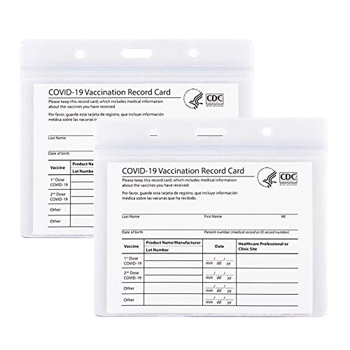 2 Pack - CDC Vaccinate Card Holder 4 X 3 Inches Immunization Record Vaccination Cards Protector Clear Vinyl Plastic Sleeve with Waterproof Type Resealable Zip