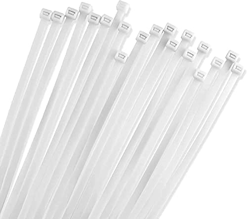 12" Inch Zip Ties White (100 Pack), 40lb Strength, Nylon Cable Wire Ties, By Bolt Dropper.