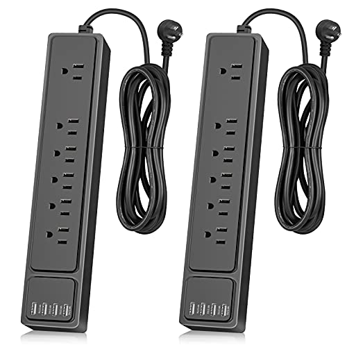 Power Strip 2 Pack, MKSENSE Surge Protector with 6 Outlets and 4 USB Ports (5V/2.4A), 1875W/15A, 900 Joules, Flat Plug, Spaced Outlets with 6ft Extension Cord for Home Office - Black