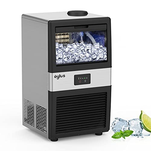 OYLUS Commercial Ice Maker Machine, 70lbs/24H Stainless Steel Freestanding Ice Machine With 17LBS Ice Storage Capacity, 32 Ice Cubes Within One Cycle Of 11-20 Mins For Home Party, Bar, Cafe and Office