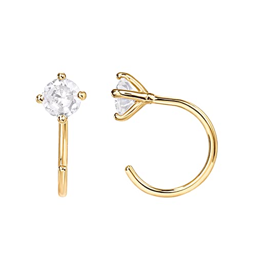 PAVOI 14K Gold Plated Half Hoop Huggie Earrings with Cubic Zirconia | Dainty Tiny Hoop Stud Earrings for Women | Cartilage Piercing Earrings for Women
