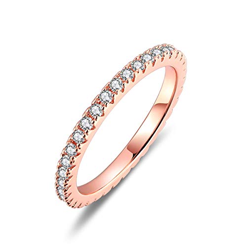 LAZLUVU CZ Simulated Diamond Paved Stackable Eternity Ring Band for Women, Rose Gold Plated Size 9