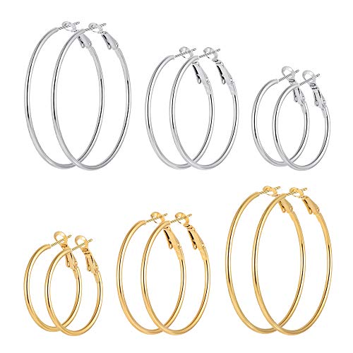 6 Pairs Stainless Steel gold silver Plated Hoop Earrings for Women Girls, Hypoallergenic Hoops Women's Earrings Loop Earrings Set (30.40.50mm)