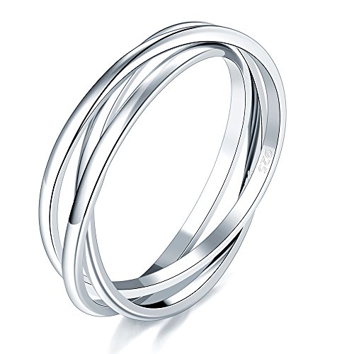 BORUO 925 Sterling Silver Ring Triple Interlocked Rolling High Polish Ring Size 10