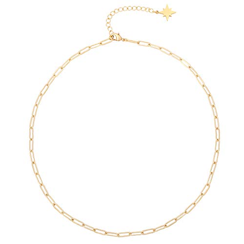 18k Gold Oval Link Chain Choker Paperclip Necklace North Star Charm Short Adjustable Layering Necklace Minimalist Jewelry for Women 16ââ