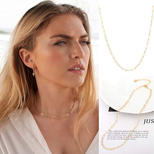 18k Gold Oval Link Chain Choker Paperclip Necklace North Star Charm Short Adjustable Layering Necklace Minimalist Jewelry for Women 16ââ