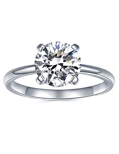 IMOLOVE Moissanite Solitaire Engagement Ring for Women, 2ct D Color VVS1 Clarity Wedding band 925 Sterling Silver with 18K Gold Plated Lab Created Simulated Round Diamond Ring, Promise Wedding Rings-7-2CT