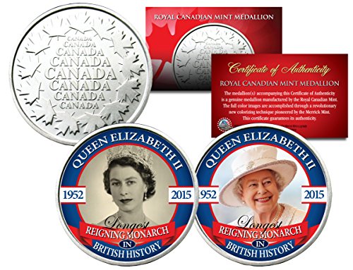 Queen ELIZABETHLongest Reigning Set of 2 Royal Canadian Mint Medallion Coins