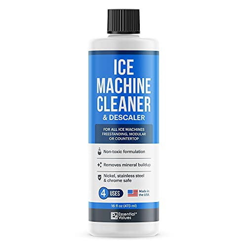 Essential Values Ice Machine Cleaner 16 fl oz, Nickel Safe Descaler | Ice Maker Cleaner Compatible with: Whirlpool 4396808, Manitowac, Ice-O-Matic, Scotsman, Follett & more! - Made in USA