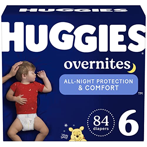 Overnight Diapers Size 6 (35+ lbs), Huggies Overnites Nighttime Baby Diapers, 42 Diapers (Pack of 2), Total 84 Ct
