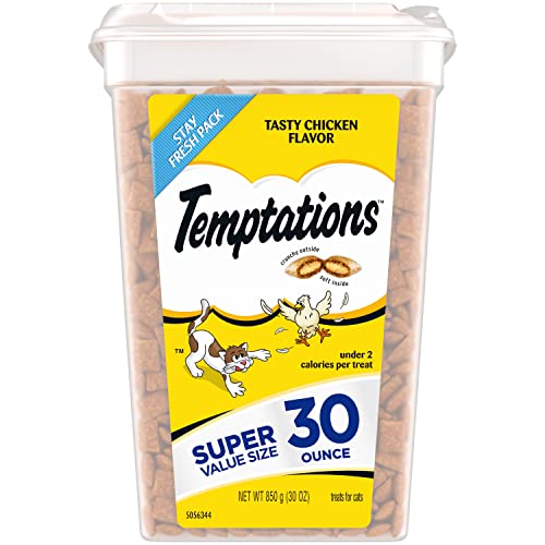 TEMPTATIONS Classic Crunchy and Soft Cat Treats Tasty Chicken Flavor, 30 oz. Tub (Packaging May Vary)