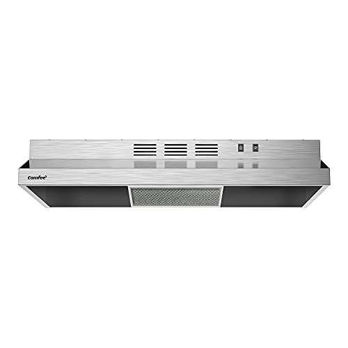 Comfee F13 Range Hood 30 inch Ducted Ductless Vent Hood Durable Stainless Steel Kitchen Hood for Under Cabinet with 2 Reusable Filter, 200 CFM, 2 Speed Exhaust Fan