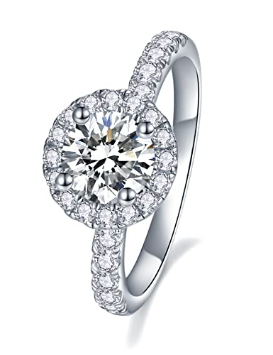 IMOLOVE Moissanite Engagement Rings for Women Wedding Rings 1.64ct D Color VVS1 Clarity Round Cut Moissanite Ring in Sterling Silver plated with 18K Gold-6.5
