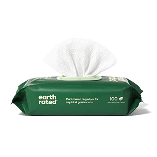 Earth Rated Dog Wipes, Thick Plant Based Grooming Wipes for Easy Use on Paws, Body and Bum, Unscented, 100 Count