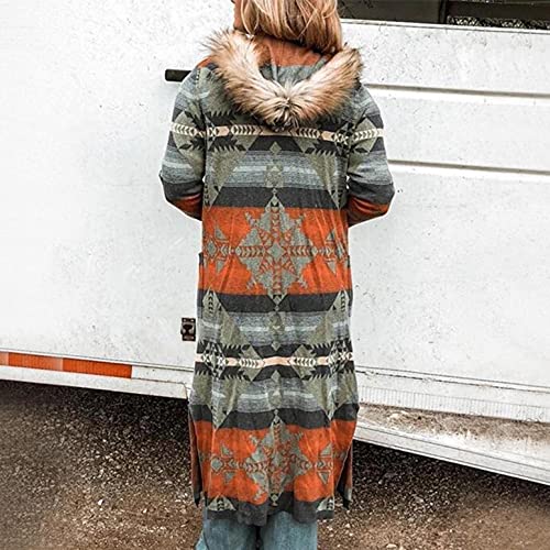 Orange Vintage Boho Long Cardigan Hoodie for Women