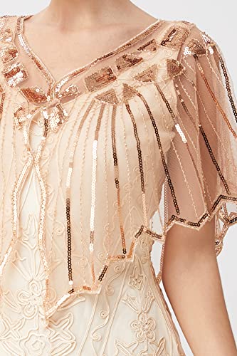 1920s Sequin and Bead Scarf Wrap - Beige