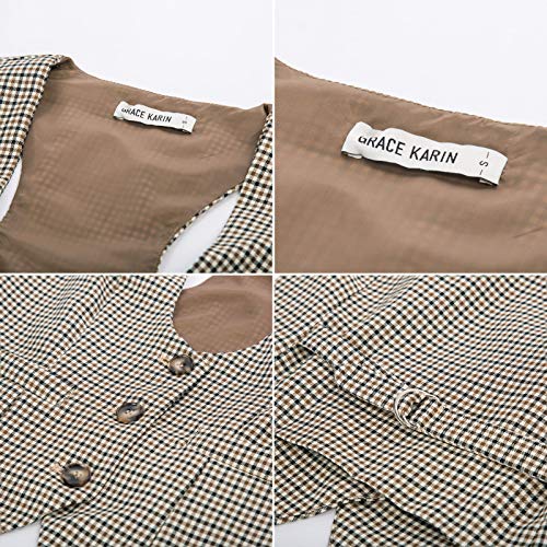 Brown Plaid Vintage Steampunk Women's Waistcoat Vest