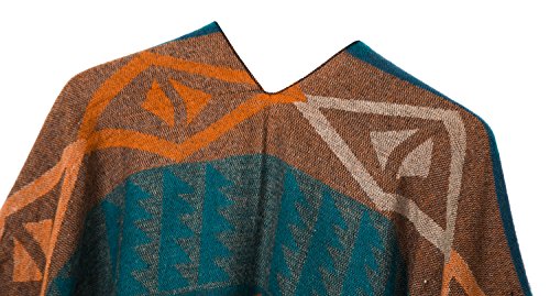 Vintage-Inspired Printed Tassel Poncho Cape - Blue