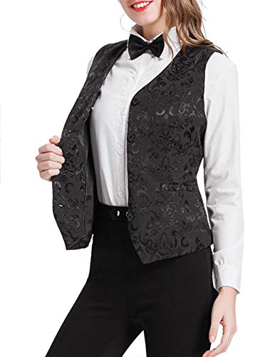 Vintage Steampunk Jacquard Vest for Women - Black