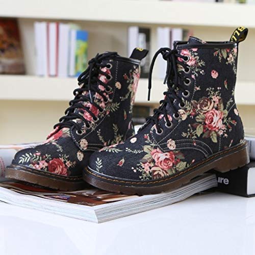 Vintage Black Floral Mid Top Boots