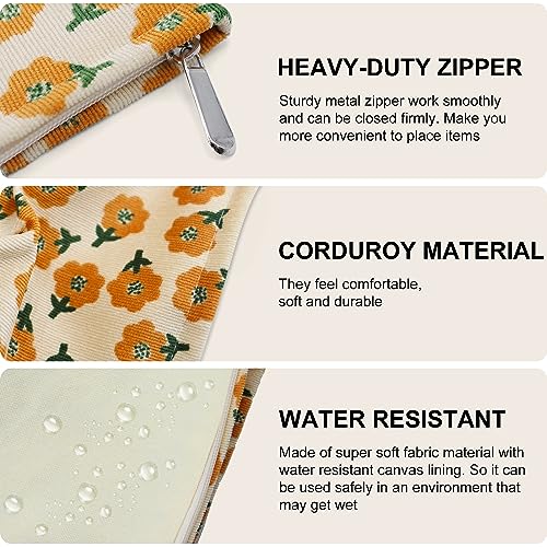 Floral Retro Makeup Bag - Corduroy Travel Organizer