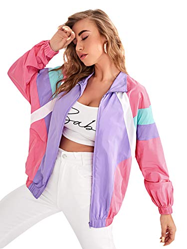 Purple Pink Color Block Lightweight Bomber Jacket