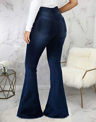 Stretchy High Waist Destroyed Denim Bell Bottoms