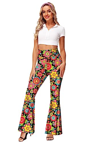 Women's 60s Groovy Floral Flare Pants