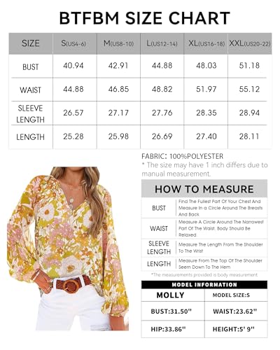 Boho Floral Blouse: V-Neck, Long Puff Sleeves