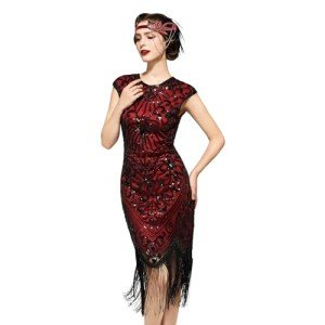 Red 1920s Flapper Dress with Sequins and Fringe