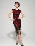Red 1920s Flapper Dress with Sequins and Fringe