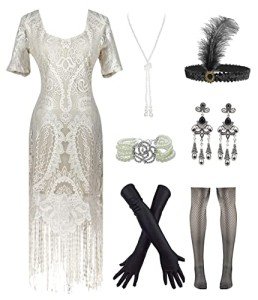 Vintage 1920s Lace Fringed Gatsby Cocktail Dress Set