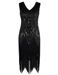 1920s Black Flapper Swing Dress with Fringes