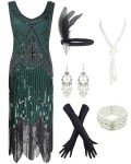 1920s Green Sequin Flapper Dress & Accessories Set