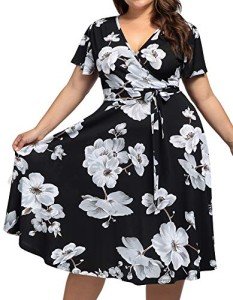 Floral Print Plus Size Vintage V-Neck Dress