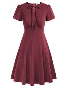 1940s Style A-Line Swing Dress in Wine Red