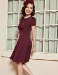 1940s Style A-Line Swing Dress in Wine Red