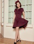 1940s Style A-Line Swing Dress in Wine Red