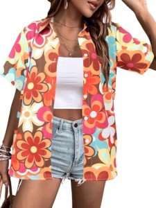 Retro Floral Hawaiian Shirt for Women