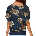 Navy Blue Floral Chiffon Blouse for Women